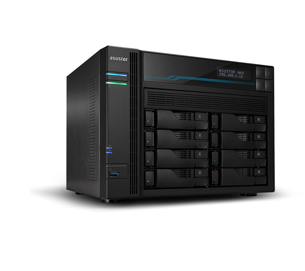 Asustor tower 8 bay quad - core 8gb ddr4 10 gbe x 2 2.5 gbe x 2 usb 3.2