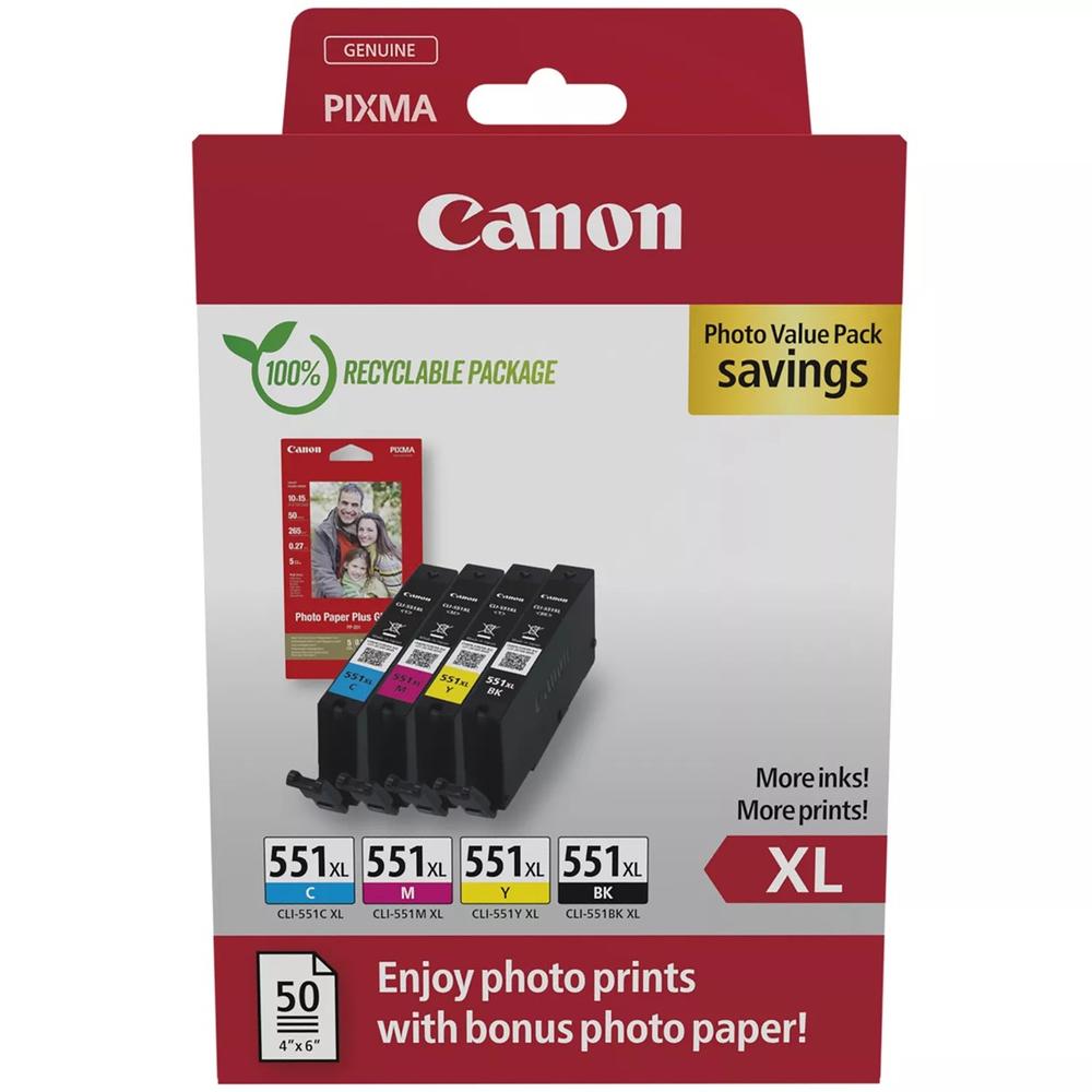 Canon cli - 551xl b - c - m - y + 50 hojas papel fotografico