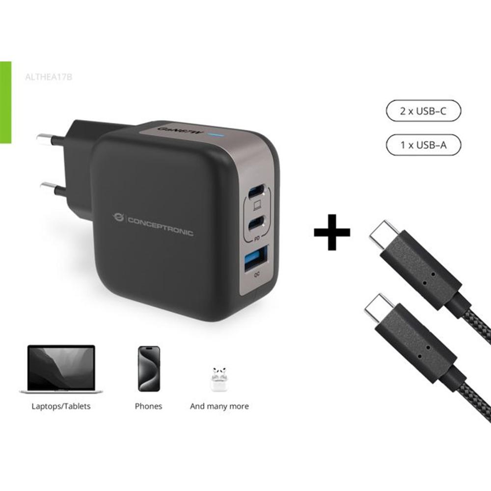 Conceptronic althea17b 67w 2x usb tipo c 1x usb tipo a