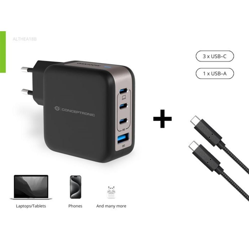 Conceptronic althea18b 100w 3x usb tipo c 1x usb tipo a