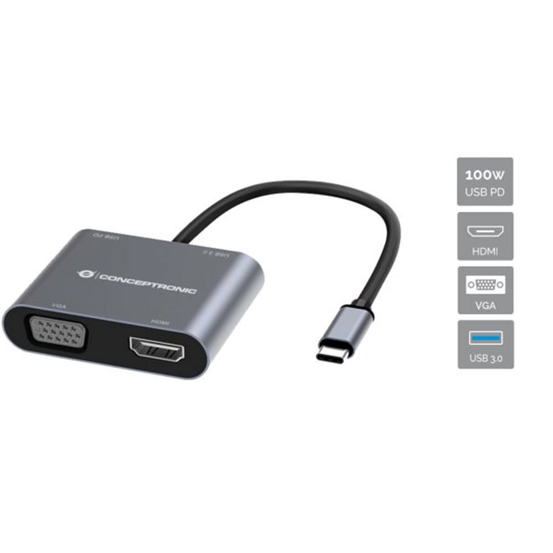 Conceptronic donn16g 1 x hdmi - 1 x vga - 1 x usb tipo c - 1 x usb 3.0