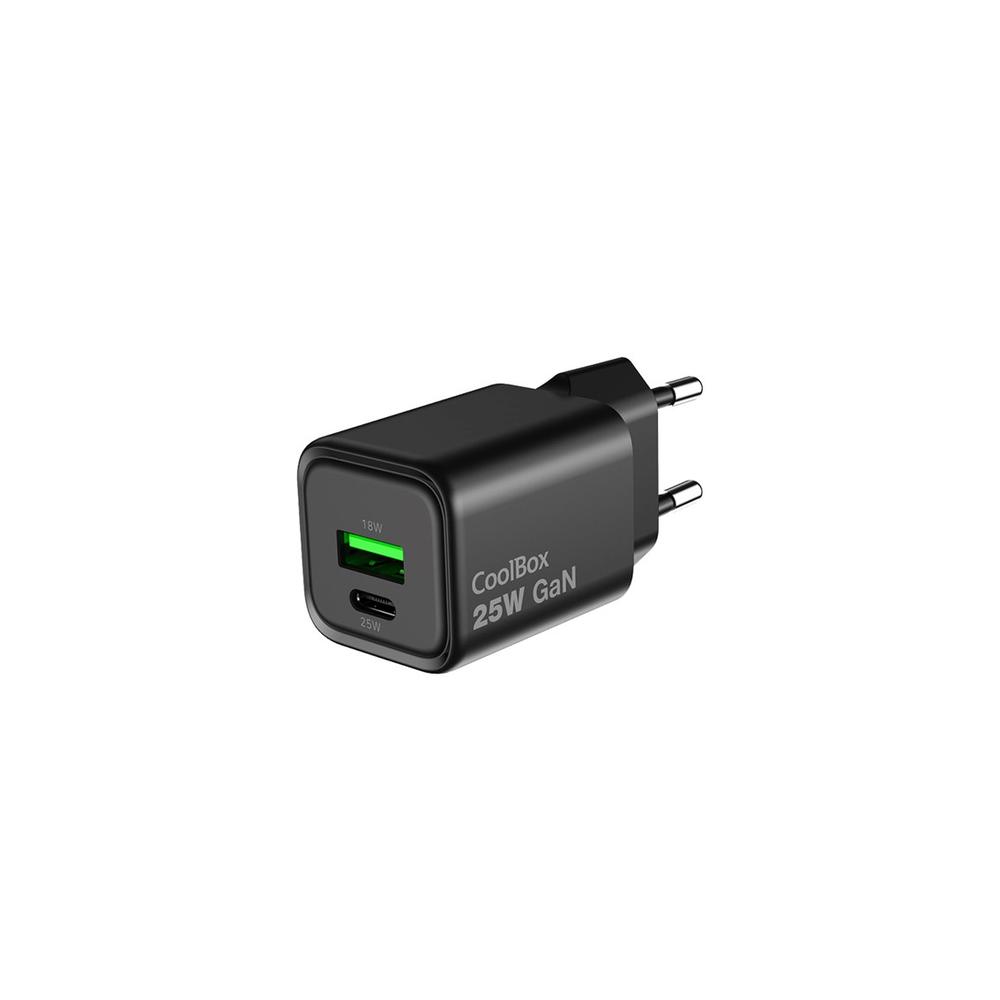 Coolbox 25w gan usb tipo a - usb tipo c negro