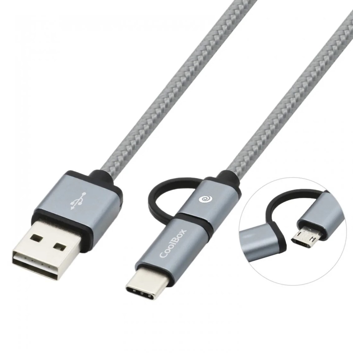 Coolbox carga mas datos micro usb usb tipo c usb tipo a 1m gris