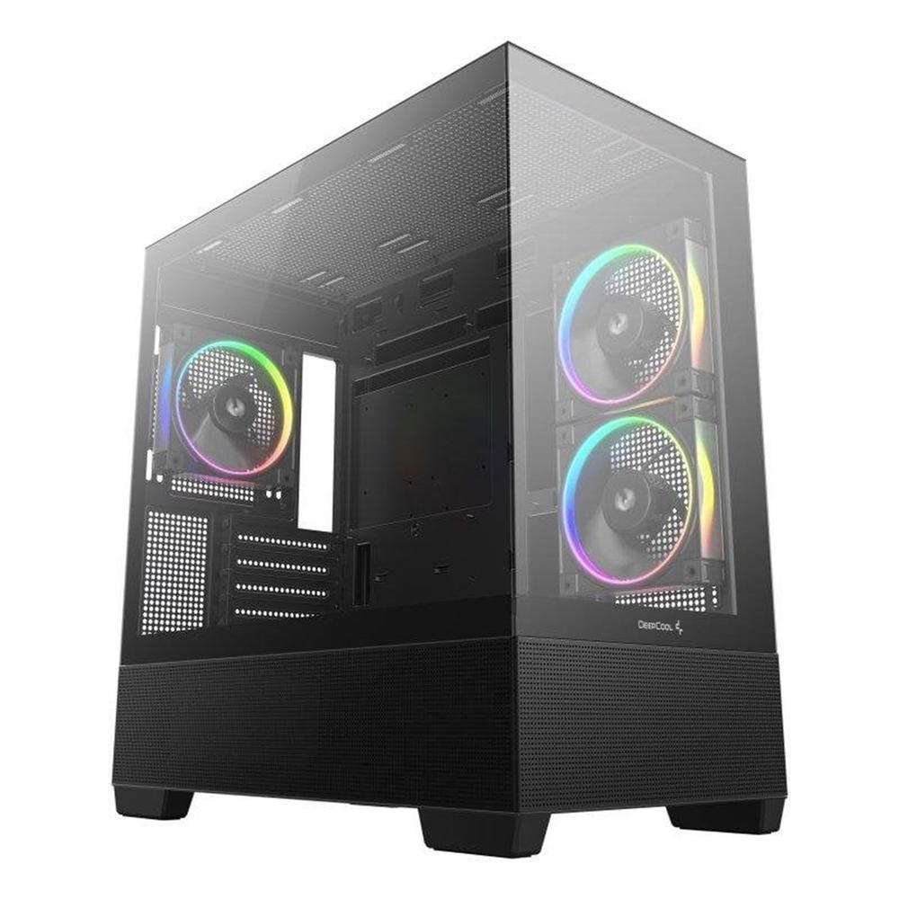 Deepcool cg380 3f matx argb cristal templado negro
