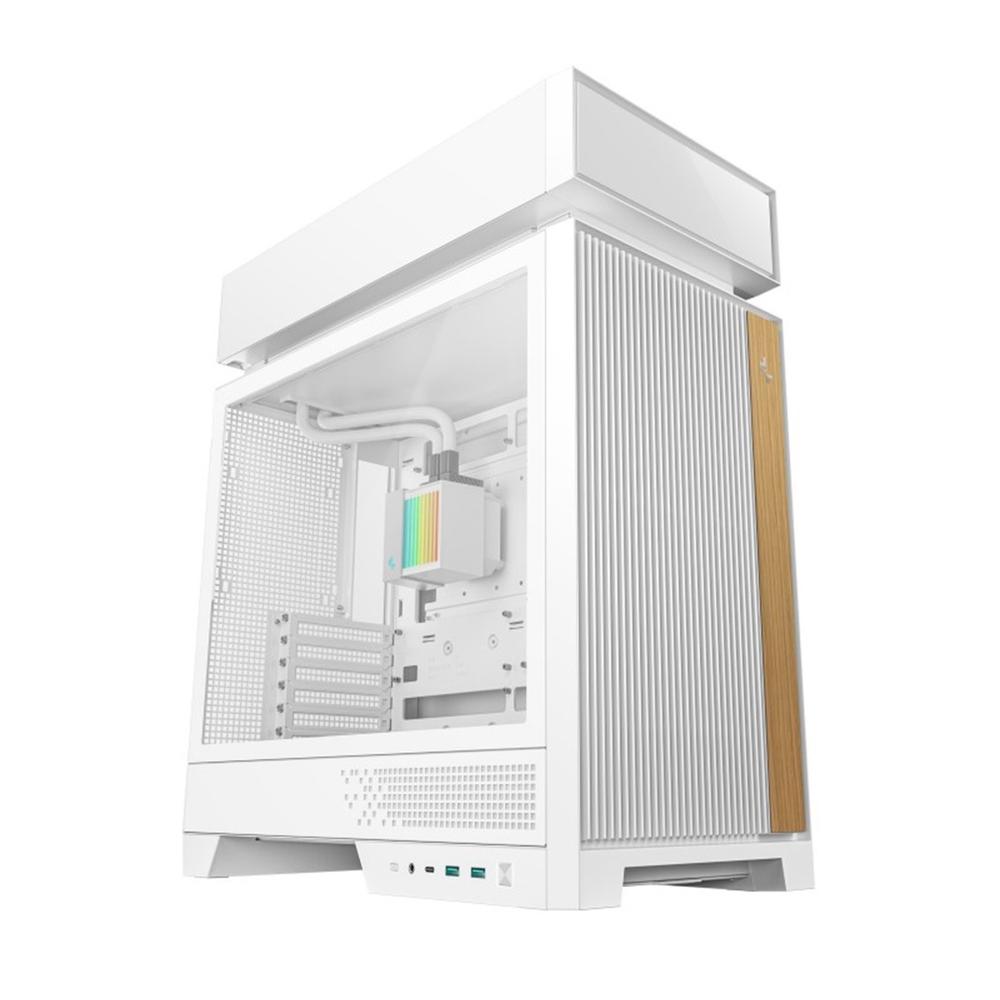 Deepcool cl6600 wh atx rgb cristal templado blanca y madera