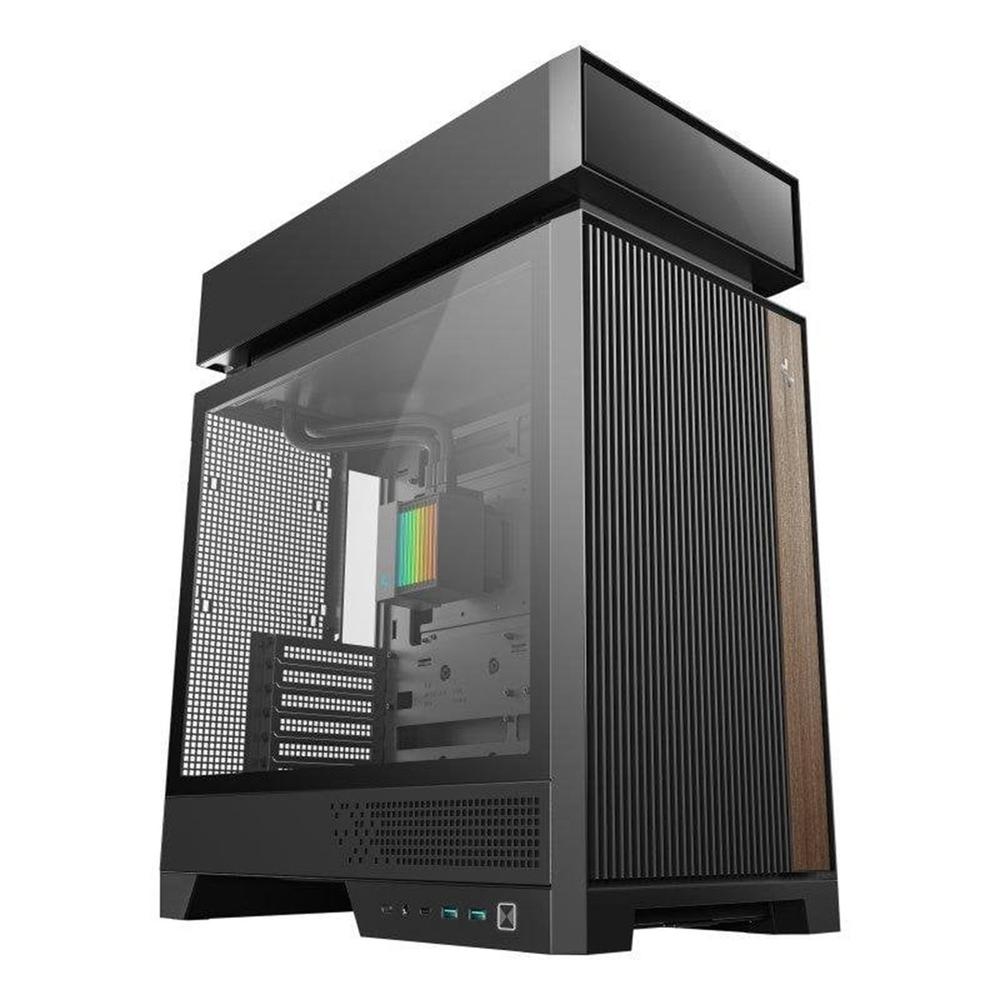 Deepcool cl6600 wh atx rgb cristal templado negra y madera