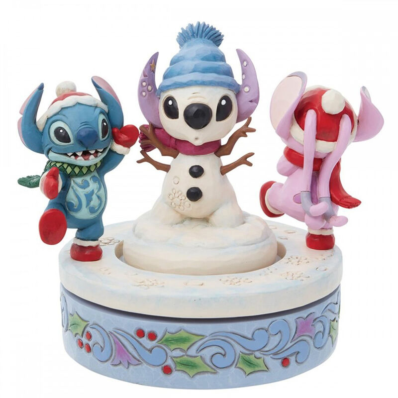 Enesco disney stitch y angel con muñeco de nieve rotativo