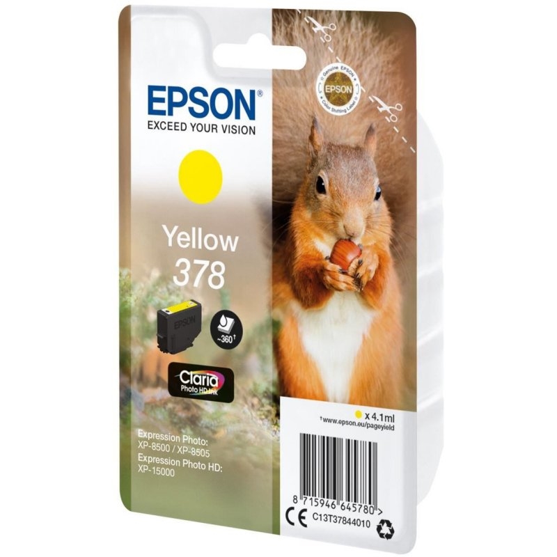 Epson c13t37844010 singlepack amarillo 378 claria photo hd ink xp - 8500 ardilla