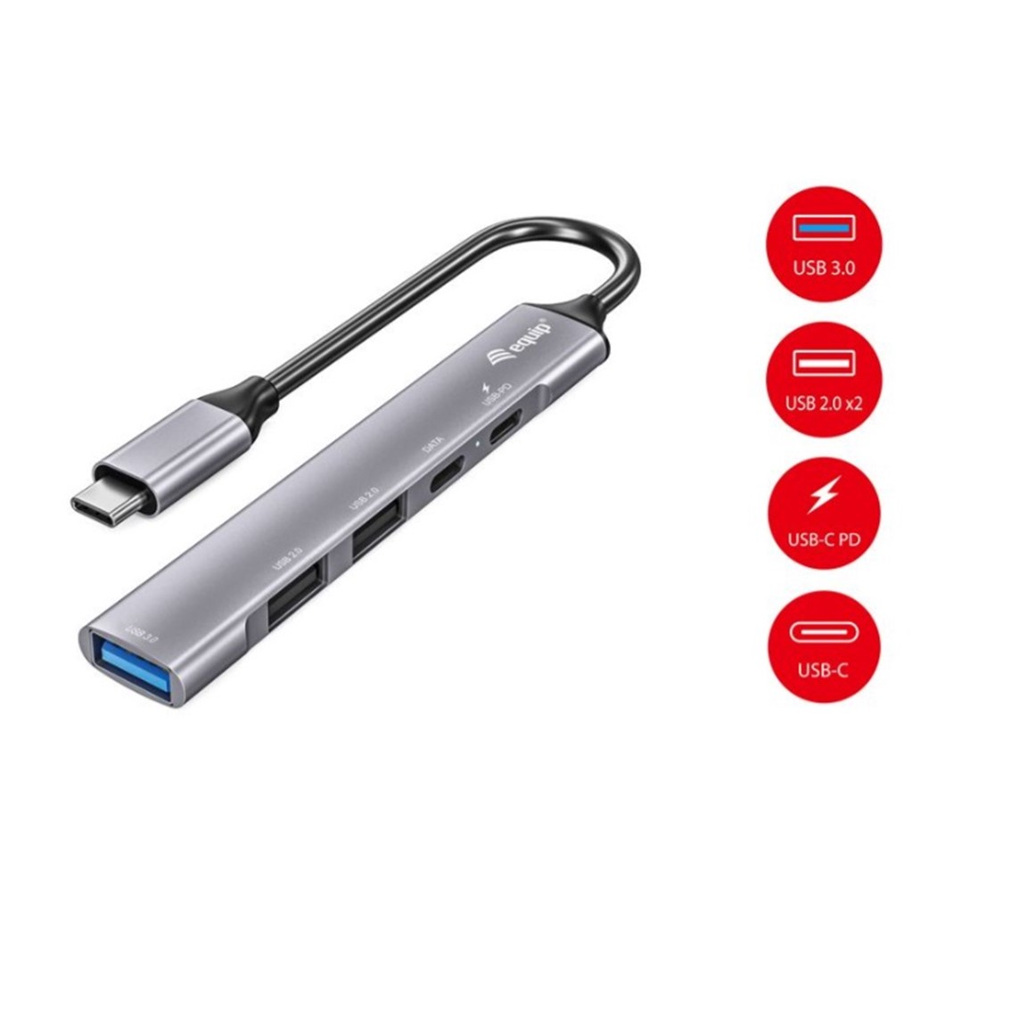 Equip life 1 x usb 3.2 - 2 x usb 2.0 - 2 x usb tipo c - 100w - aluminio