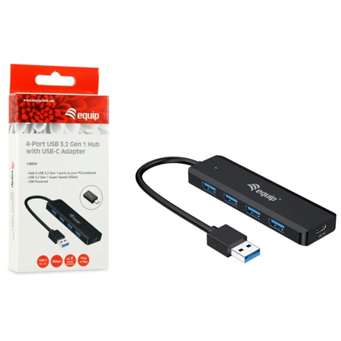 Equip life a 4 x usb 3.2 - 1 x usb tipo c + adaptador usb tipo c