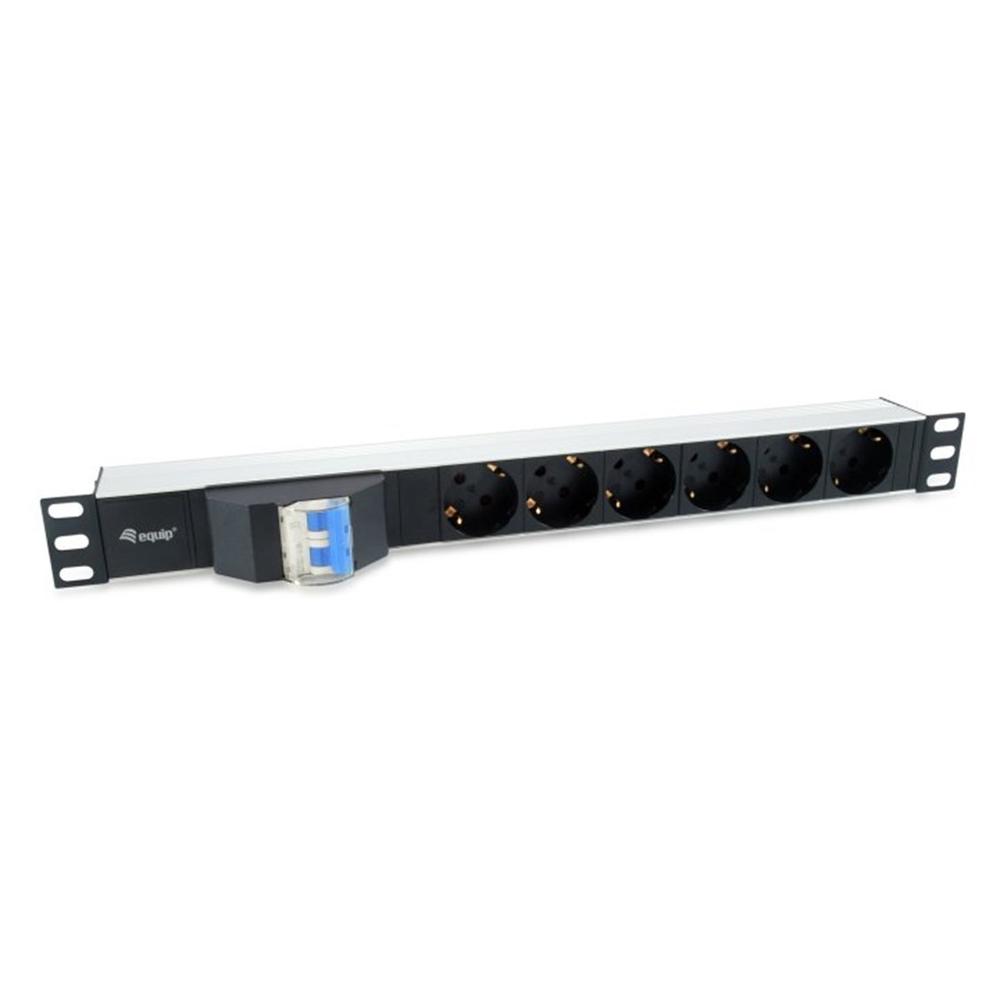 Equip rack 19 pulgadas 1u 6 tomas shucko con cable magnetotermico 1.8m