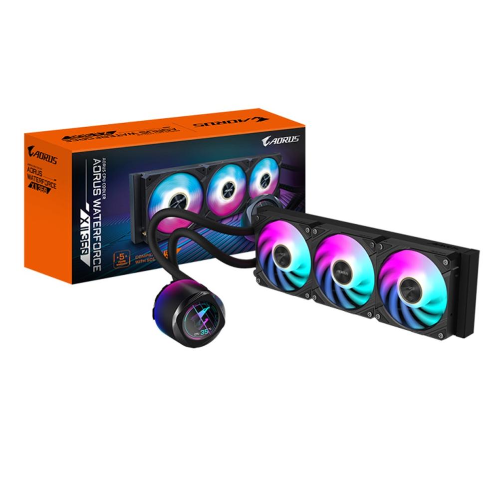 Gigabyte Refrigeración líquida para CPU AORUS WATERFORCE X II 360 AIO - 3 ventiladores ARGB de 120 mm, pantalla LCD a todo color, mecanismo de interbloqueo magn