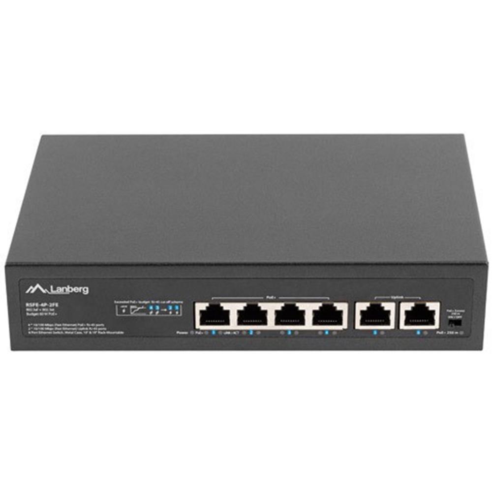 Lanberg 6 puertps 100mb 4xpoe+ - 2x fast ether 60w rack 10 pulgadas - 19 pulgadas