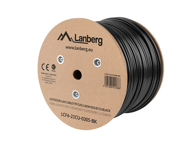 Lanberg cat.6 ftp rj45 solido cobre fluke tested awg23 305m negro