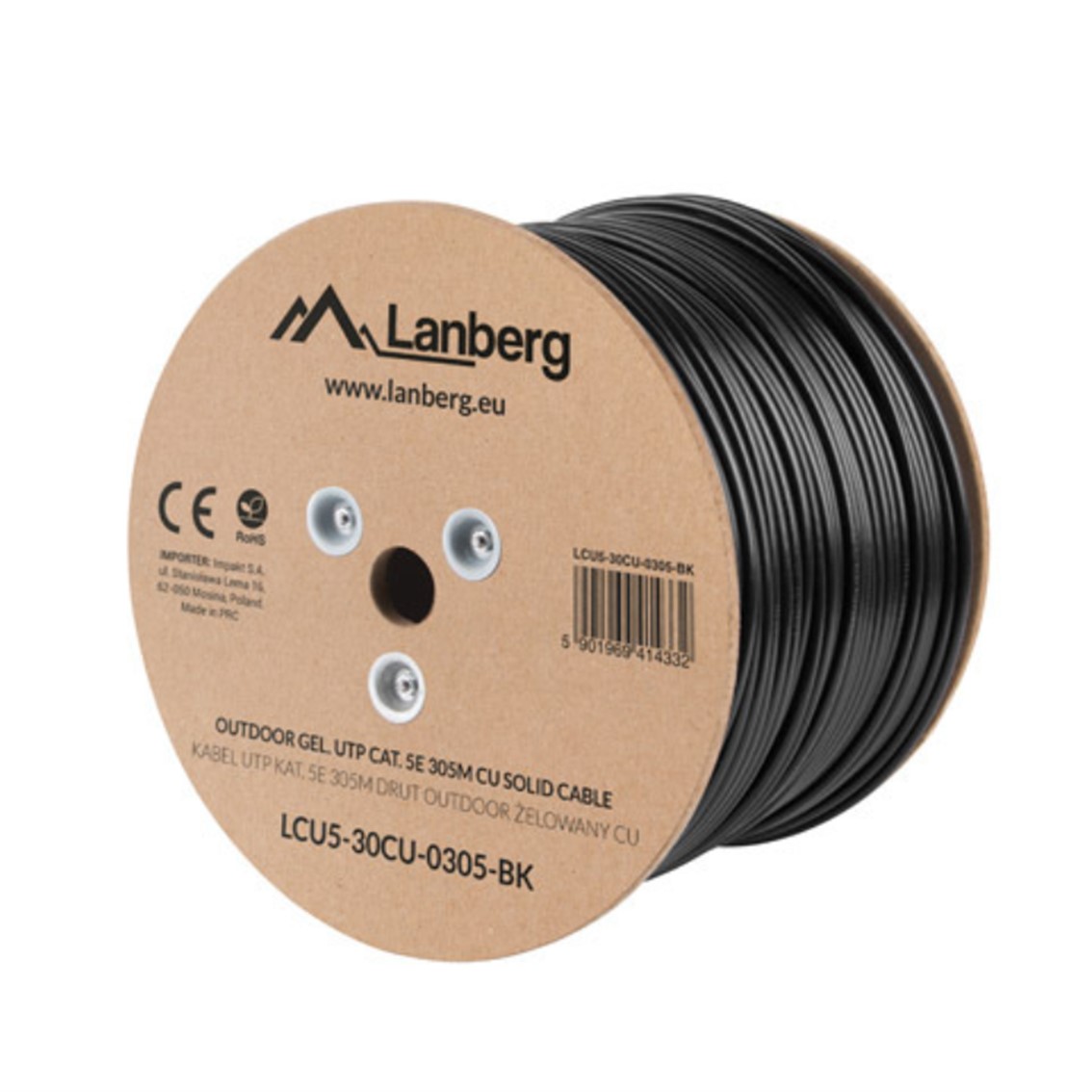 Lanberg utp rj45 solido cobre fluke tested awg24 305m negro