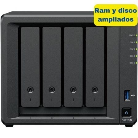 NAS Synology Diskstation DS925+ 4 Bahías 3.5 - 2.5 8 GB DDR4 16 TB Formato Torre