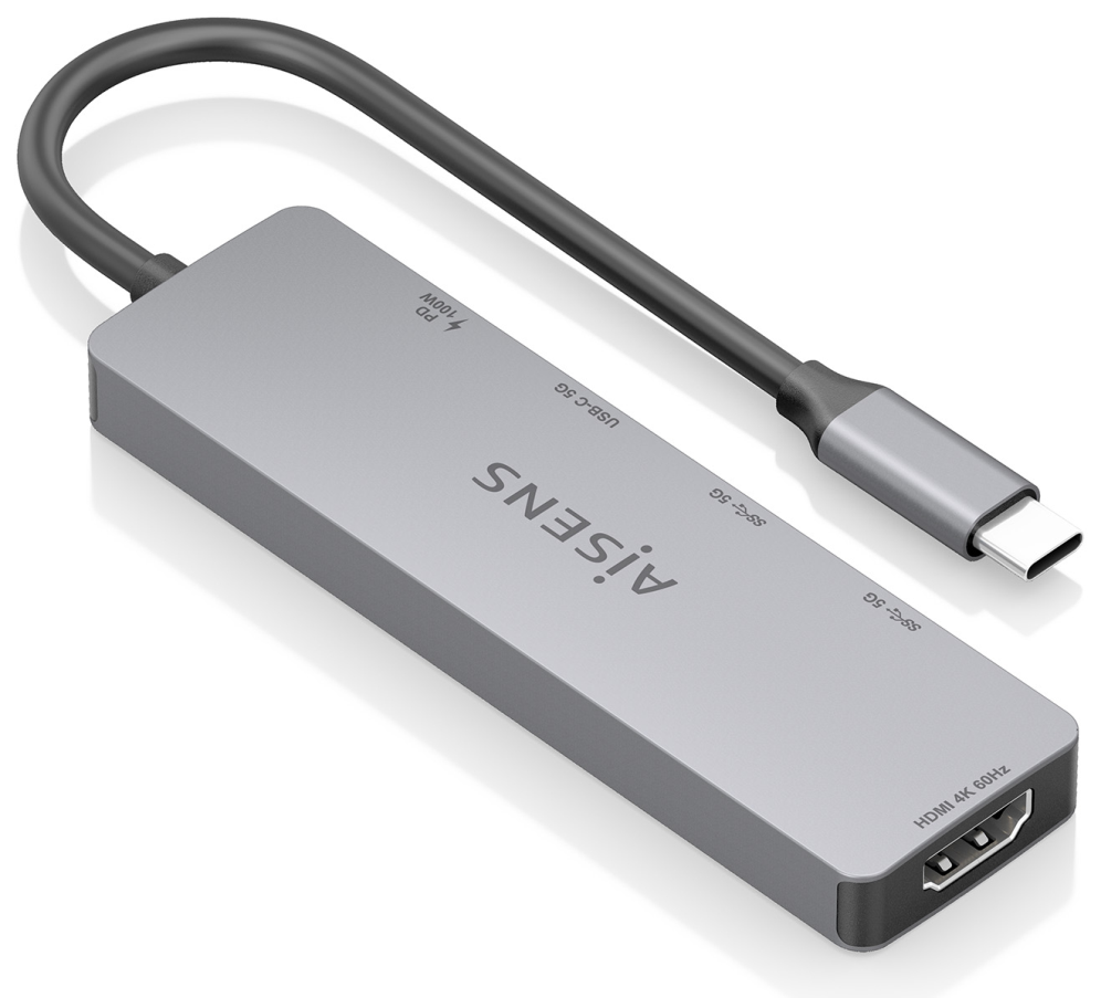 Docking USB Tipo-C Aisens ASUC-5P028-GR 1xHDMI 4K 2xUSB 2xUSB Tipo-C 1xUSB Tipo-C PD Gris