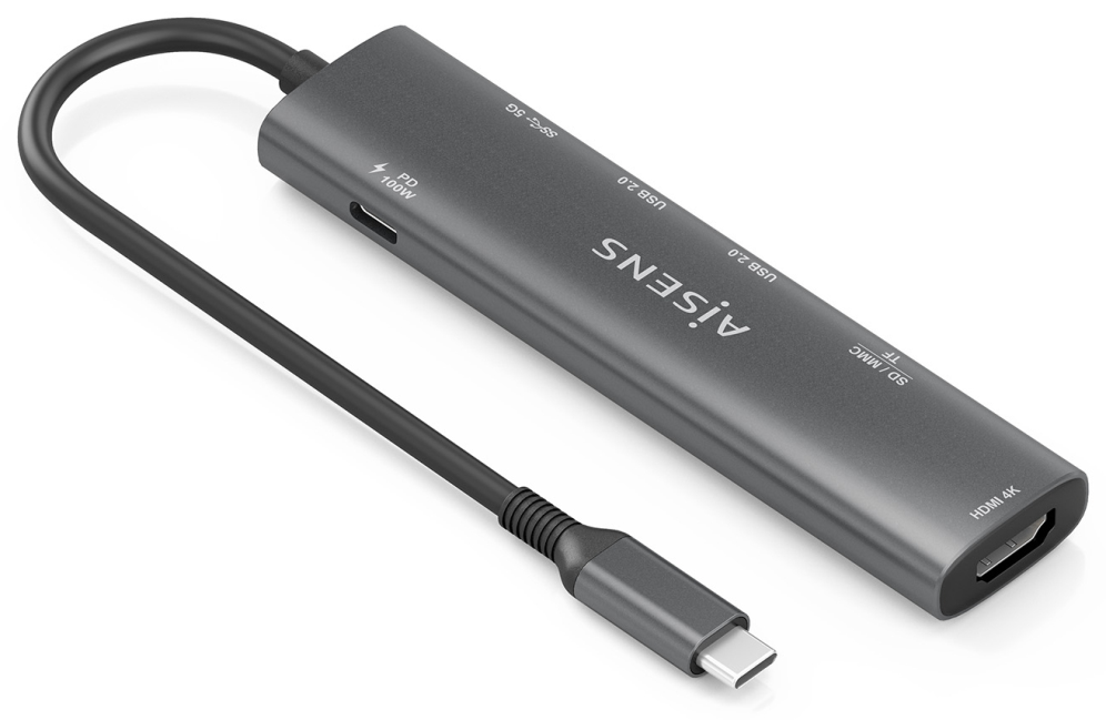 Docking USB Tipo-C Aisens ASUC-7P027-GR 1xHDMI 4K 3xUSB 1xUSB Tipo-C PD 1xLector Tarjetas Gris