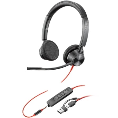 Auriculares Poly Blackwire 3325 + Adaptador USB-C A con Micrófono Jack 3.5mm Negro