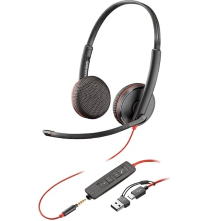 Auriculares Poly Blackwire 3225 + Adaptador USB-C A con Micrófono Jack 3.5mm Negro