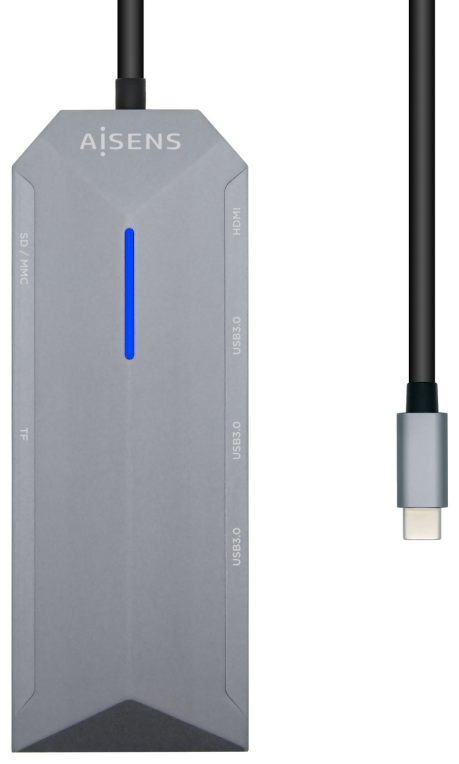 Docking USB Tipo-C Aisens ASUC-8P004-GR 1xHDMI 4K 3xUSB 1xRJ45 1xLector Tarjetas 1xUSB Tipo-C PD Gris