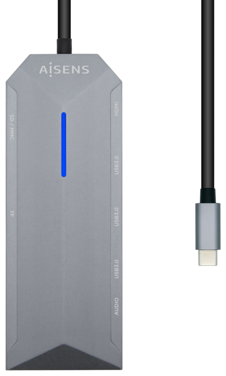 Docking USB Tipo-C Aisens ASUC-9P001-GR 1xHDMI 4K 3xUSB 1xRJ45 1xAudio 1xLector Tarjetas 1xUSB Tipo-C PD Gris