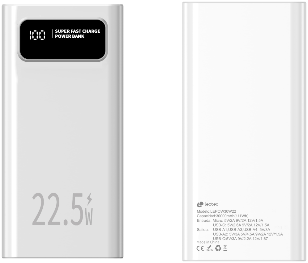 Leotec digital lifestyle Powerbank leotec 30000mah blanco