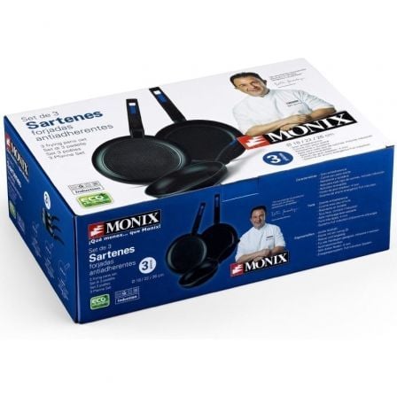 Pack 3 Sartenes Monix M811200 Ø18 Ø22 Ø26 Aluminio forjado