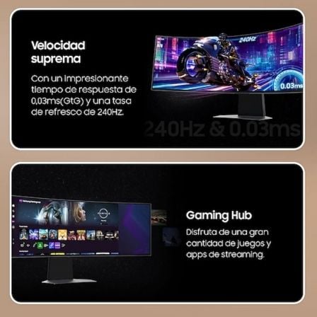 Smart Monitor Gaming Ultrapanorámico Curvo Samsung Odyssey OLED G9 S49DG950SU 49 Dual QHD 0.03ms 240Hz OLED Multimedia Regulable en altura Plata