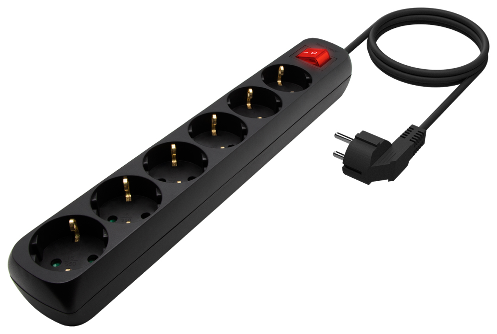 Regleta con Interruptor Aisens A154-0536 6 Tomas de Corriente Cable 1.4m Negro