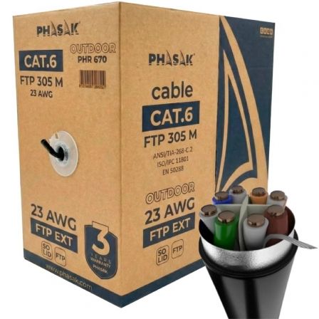 Bobina de Cable RJ45 FTP Phasak PHR 670 Cat.6 305m Gris Oscuro