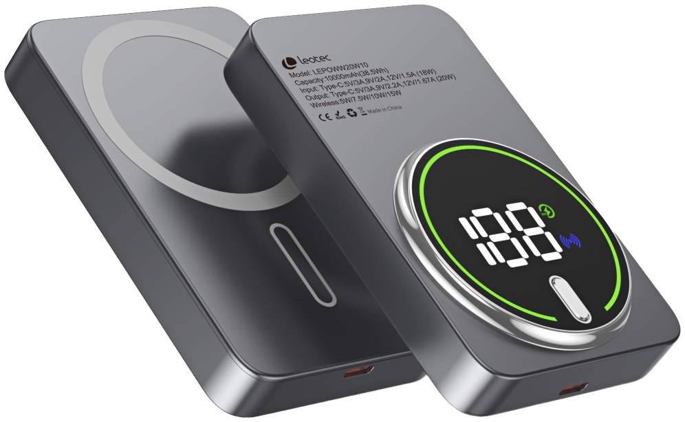 Powerbank 10000mAh Leotec LEPOWW20W10G 20W Wireless Gris Incluye Cable USB Tipo-C