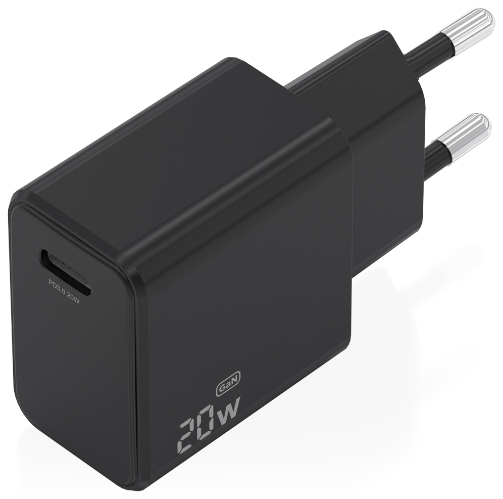 Cargador de Pared GaN Aisens A110-1024 1xUSB Tipo-C 20W Negro