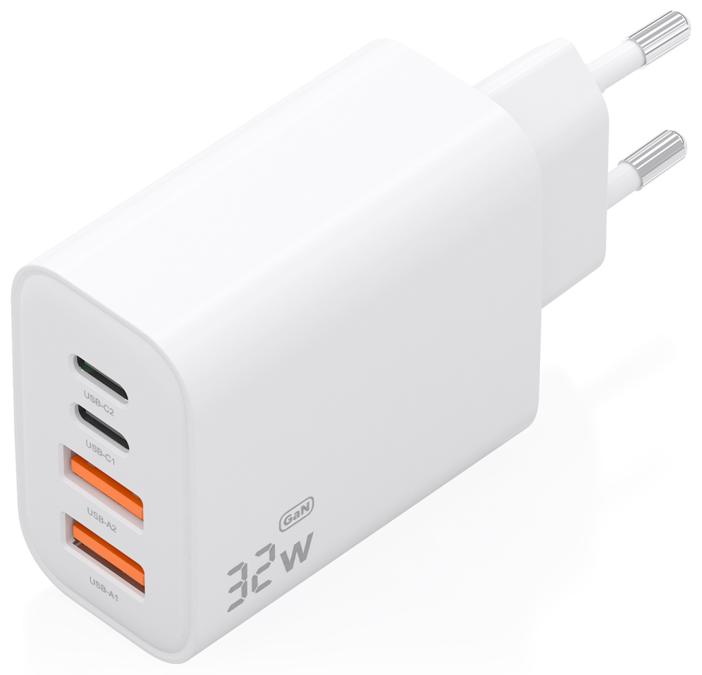 Cargador de Pared GaN Aisens A110-1027 2xUSB Tipo-C 2xUSB 32W Blanco