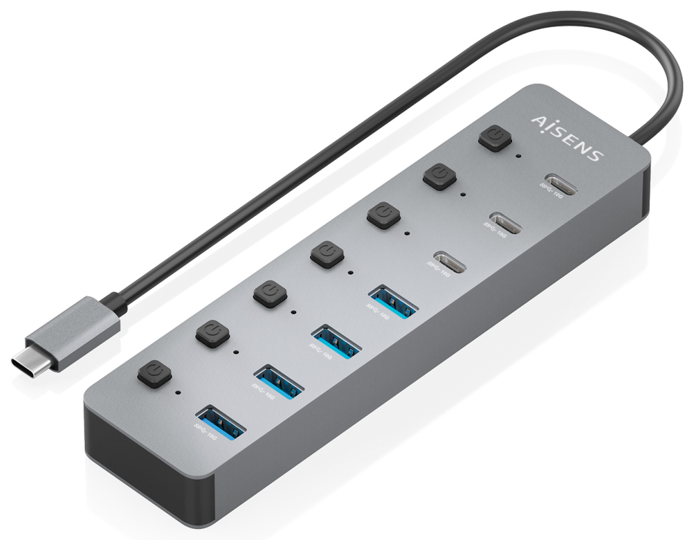 Hub USB Tipo-C 3.2 Aisens ASUC-8P044-GR 4xUSB 3xUSB Tipo-C 1xUSB Tipo-C PD Gris
