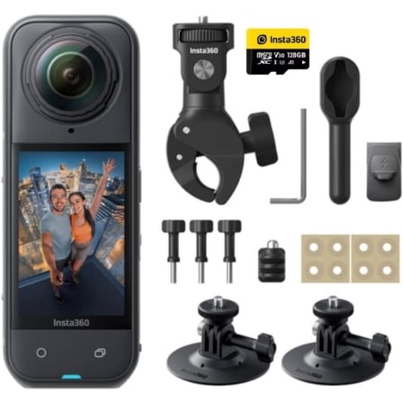 Cámara Digital Deportiva Insta360 X5 Motorcycle Bundle 8K Ángulo de visión 360º Negra