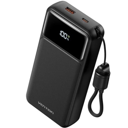 Powerbank 20000mAh Vention XGYB0-40-TY 22.5W Negra Incluye Cable USB Tipo-C