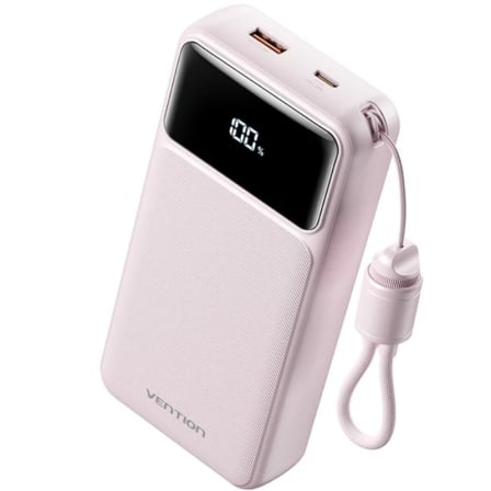 Powerbank 20000mAh Vention XGYP0-40-TY 22.5W Rosa Incluye Cable USB Tipo-C