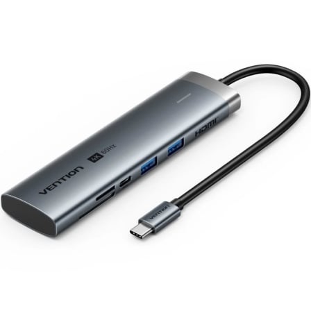 Docking USB Tipo-C Vention TPSHB 1xHDMI 4K 2xUSB 2xUSB Tipo-C 1xRJ45 1xUSB Tipo-C PD 1xLector Tarjetas Gris