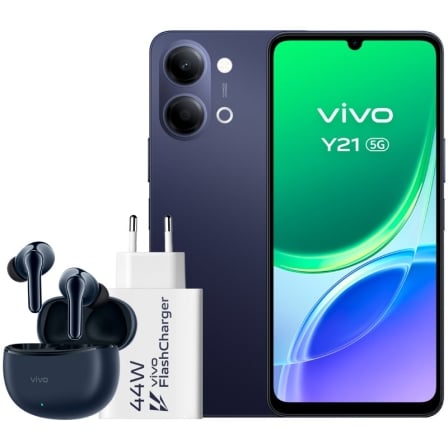 Smartphone Vivo Y21 4 GB 256 GB 6.74 5G Negro Incluye Cargador + Auriculares