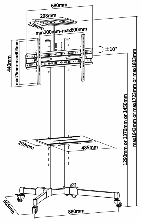 Soporte de Suelo Inclinable con Ruedas Aisens FT70TE-035 para TV de 37-70 hasta 50kg