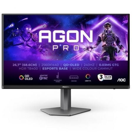 Monitor Gaming AOC AG276QZD2 26.5 WQHD Multimedia 0.03ms 240Hz QD-OLED Regulable en altura Negro