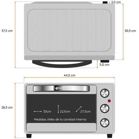 Horno de Sobremesa Grunkel HR-23SILVER 1600W Capacidad 23L Plata