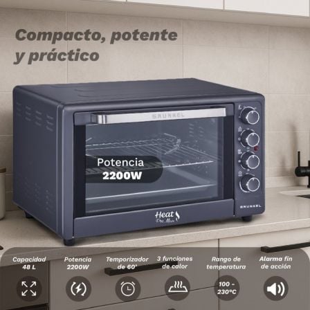 Horno de Sobremesa Grunkel HR-48PROMAX 2200W Capacidad 48L Negro