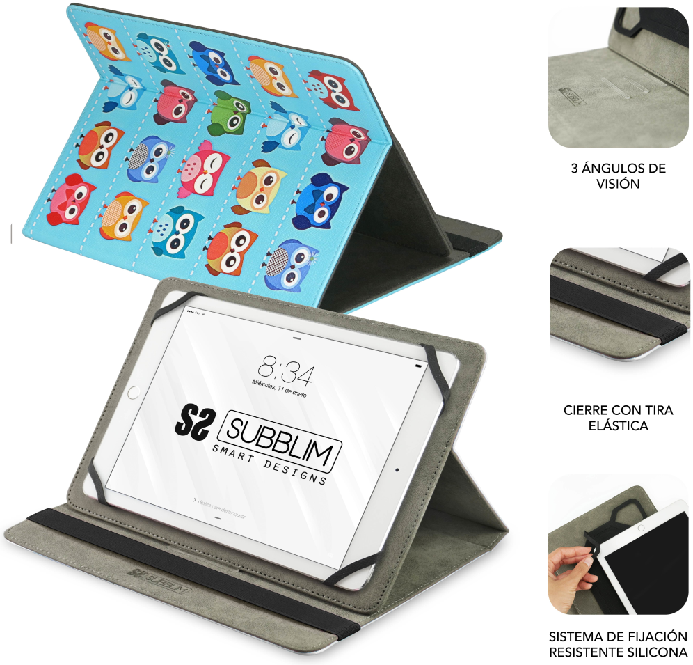 Subblim trendy case para tablet 10.1 pulgadas buhos