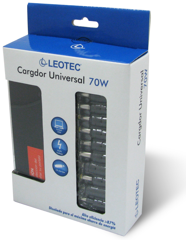 Cargador de Portátil Leotec 70W Automático 10 Conectores Voltaje 15-20V