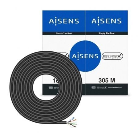 Bobina de Cable RJ45 para Exteriores FTP AWG24 Aisens A135-0674 Cat.6 305m Impermeable Negro