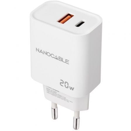 Cargador de Pared Nanocable 10.10.2007 1xUSB 1xUSB Tipo-C 20W Blanco