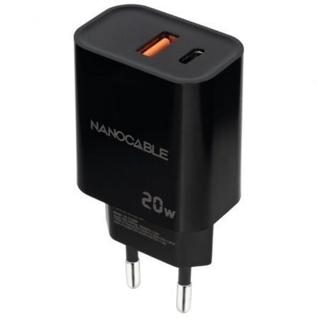 Cargador de Pared Nanocable 10.10.2008 1xUSB 1xUSB Tipo-C 20W Negro