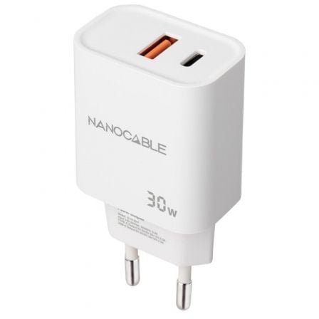 Cargador de Pared Nanocable 10.10.2011 1xUSB 1xUSB Tipo-C 30W Blanco